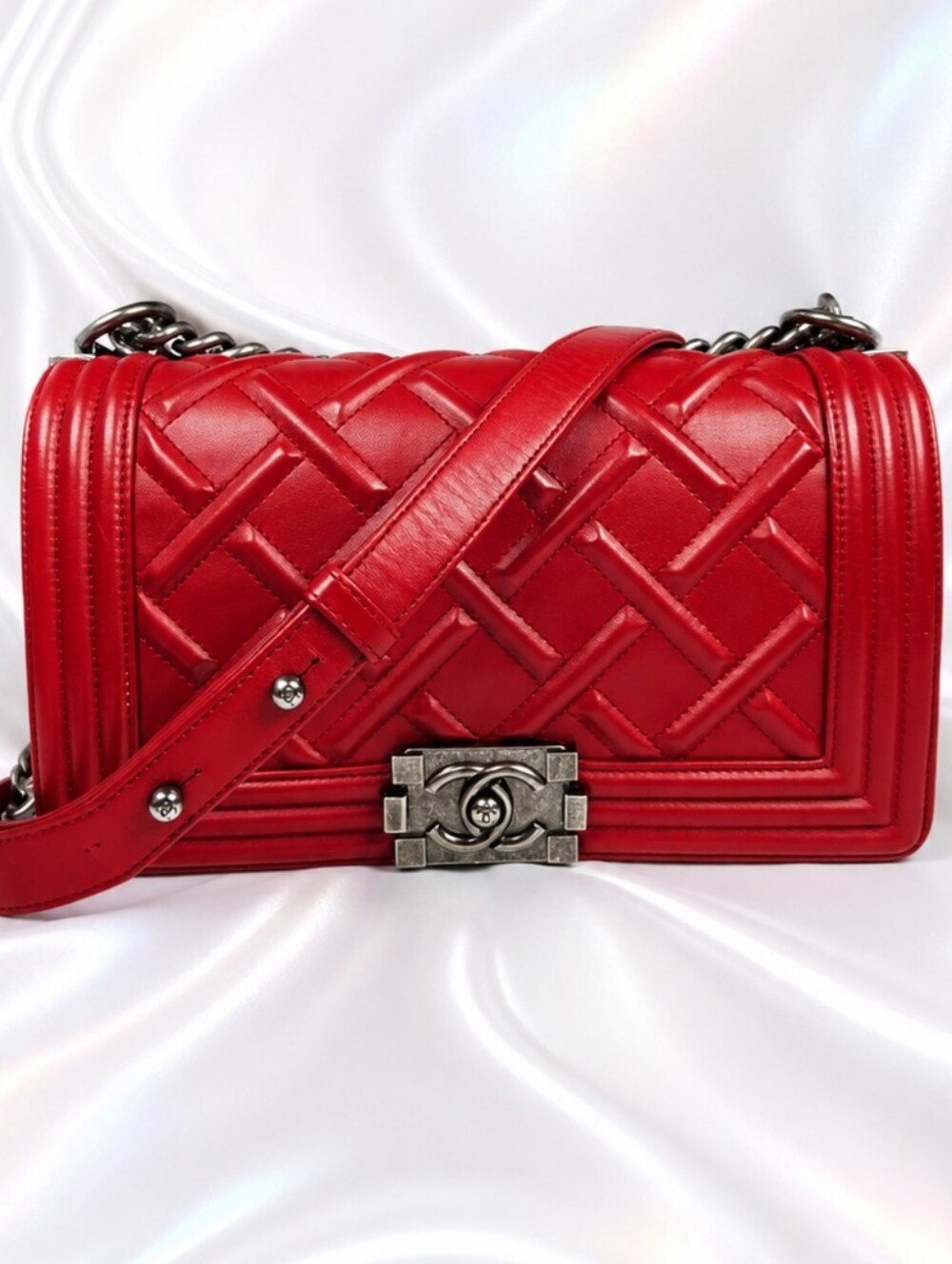 CHANEL Rouge Leather Chateau Celtic Quilted Boy Bag: 2013 Cruise Collection